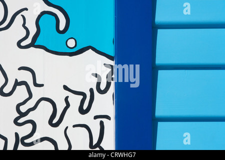 The abstract element of the colourfully painted beach houses are the landmark of the Brighton Beach in Melbourne, Australia. Stock Photo