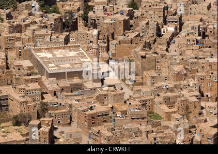 View over Shibam from Kawkaban, Al-Mahwit, Yemen Stock Photo