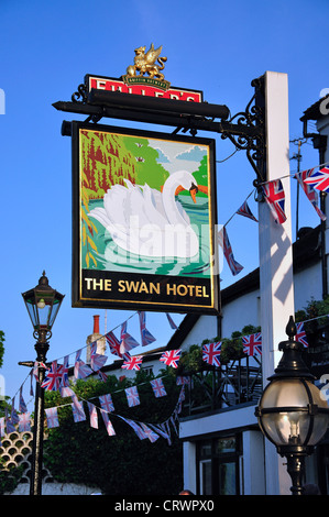 The Swan Hotel sign, The Hythe, Egham, Surrey, England, United Kingdom Stock Photo