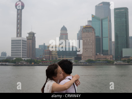 View of Oriental Pearl TV Tower, Lujiazui, Pudong, in Shanghai, China. Stock Photo