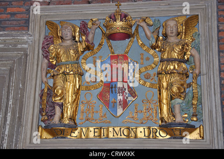 Royal coat of arms in Hampton Court Palace, London Borough of Richmond upon Thames, Greater London, England, United Kingdom Stock Photo