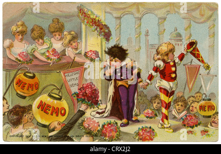 1907 Valentine postcard by Winsor McCay, depicting his Little Nemo in Slumberland characters. Stock Photo