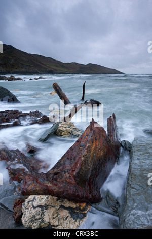 Rusted remains of the shipwrecked SS Collier at Rockham Bay near Morte Point, North Devon, England. Spring (April) 2012. Stock Photo