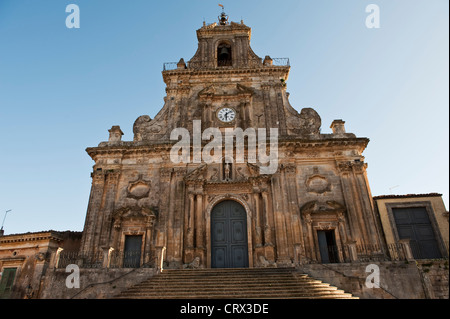 The Sicilian baroque church of St Sebastian (San Sebastiano) in Palazzolo Acreide, southern Sicily, rebuilt in 1703 after the earthquake of 1693 Stock Photo