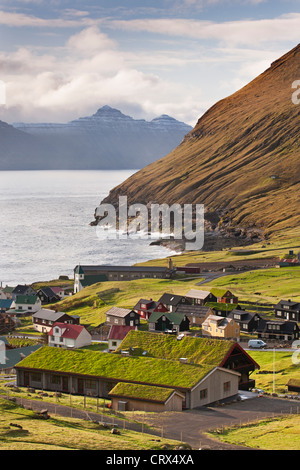 Picturesque village of Gjogv on Eysturoy in the Faroe Islands. Spring (June) 2012. Stock Photo