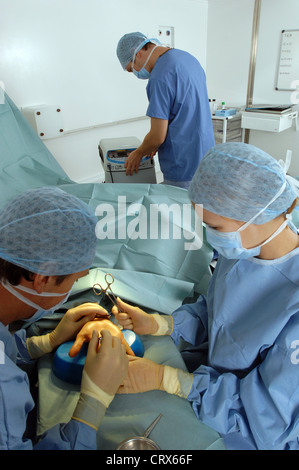 Surgeons operating on a patients hand. Stock Photo