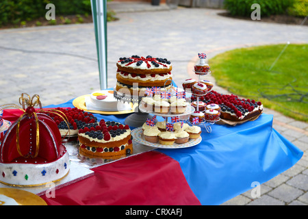 Cake Competition At A Street Party Cakes Decorated With Union Jacks Stock Photo