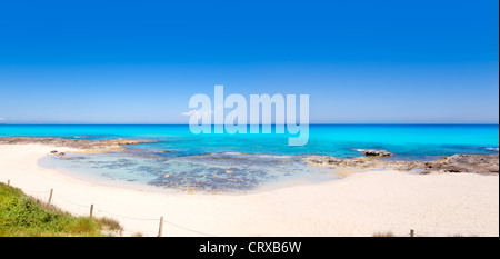 Formentera Es Calo beach with turquoise sea in Mediterranean balearic islands Stock Photo
