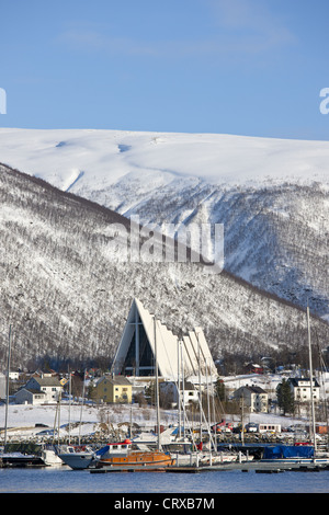 The Arctic Cathedral, Lutheran christian known as Tromsdalen Church, built 1965 architect Jan Inge Hovig at Tromso, Norway Stock Photo