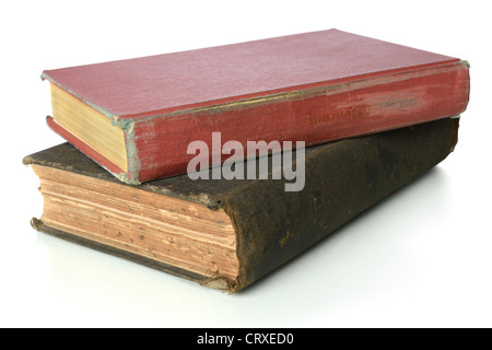 Two vintage books stacked together isolated over white background Stock Photo