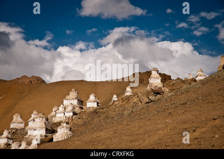 The Stupa forest in Leh with a blue sky in the background. Stock Photo