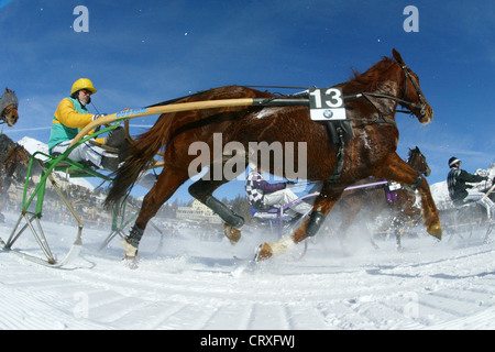 Horse racing on the frozen Lake St. Moritz Stock Photo