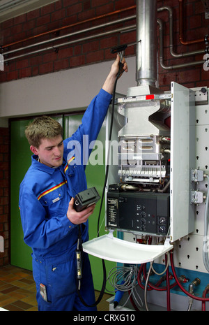 Systems engineers, heating engineer checks a gas heater Stock Photo