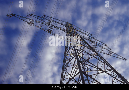 Electricity pylon from below to above photographed Stock Photo
