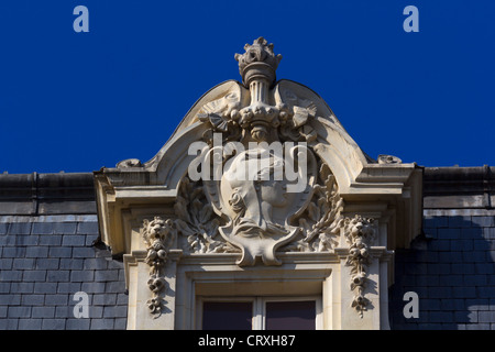 Marianne, emblem of France, adorning a window at the French Court of Audit, Paris, France Stock Photo