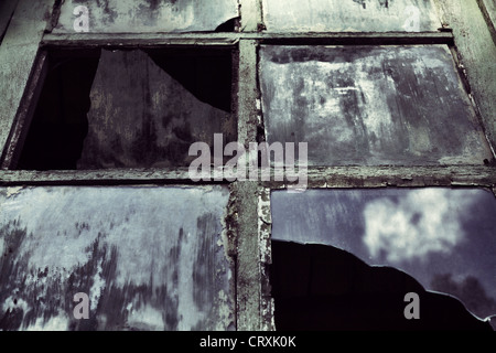 Broken window at Lyons-la-Forêt Normandy Stock Photo