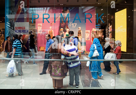 Shoppers outside the Primark store, westfield shopping centre mall, Stratford London UK Stock Photo