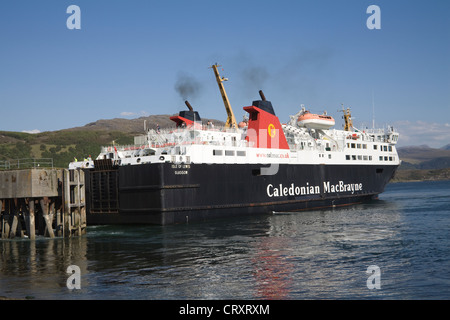 Ullapool Ross and Cromarty Scotland May Calmac ferry from Isle of Lewis on Loch Broom reversing in harbour of small fishing port