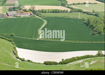 View of farmland near Firle, East Sussex, UK, taken from the South Downs. Stock Photo