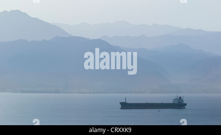 A bulk carrier at anchor off the coast of Eilat, Israel Stock Photo