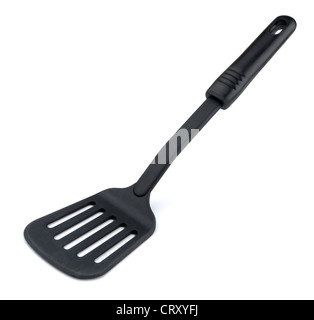 Black plastic kitchen spatula isolated on white Stock Photo