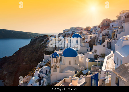 Santorini, Oia, Orthodox Church at Sunset Stock Photo