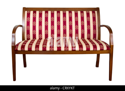 Classic wooden padded couch isolated on white Stock Photo