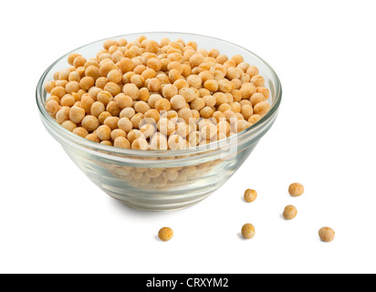 Dried peas in glass bowl isolated on white Stock Photo