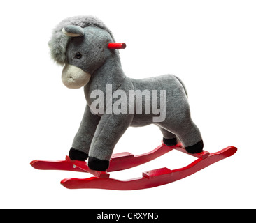 Plush rocking toy donkey isolated on white Stock Photo