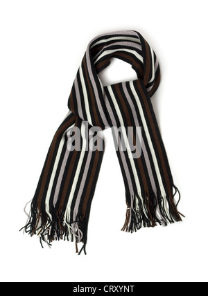 Striped knitted woollen scarf isolated on white Stock Photo
