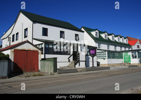 The Waterfront Hotel and Harbour View Gift Shop on Ross Road at Stanley, the Falkland Islands Stock Photo