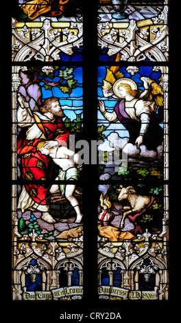 Namur, Belgium. Eglise St Jean-Baptist / Church of St John the Baptist (16thC) Stained glass window - Abraham and Isaac Stock Photo