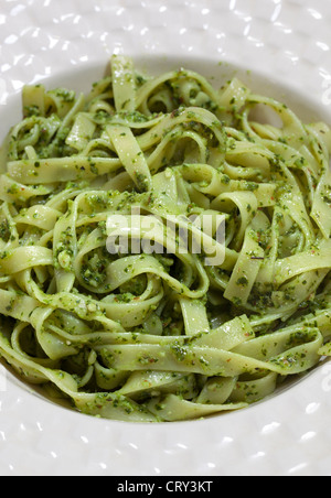 Tagliatelle with Kale and Almond Pesto Pasta Dish Stock Photo
