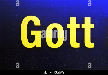 The Word of God written in yellow on a blue background Stock Photo