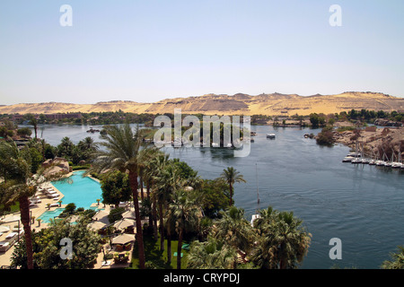 View of the River Nile from the Old Cataract Hotel in Aswan Egypt Stock Photo