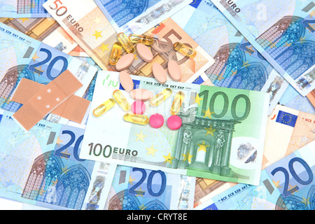 Medicine on European banknotes Stock Photo
