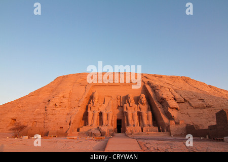 Sunrise at Temple of Ramses II in Abu Simbel Egypt Stock Photo