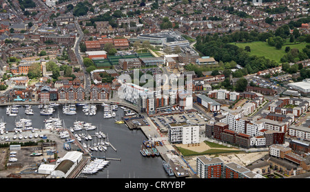 aerial view of The Marina, housing developments and University Campus Suffolk, Ipswich Stock Photo