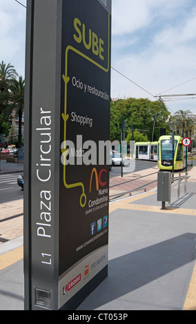 Murcia Tram Line 1, Spain, Opened in June 2011 trams run from Estadio Nueva Condomina  to University of Murcia campus, Murcia, Stock Photo