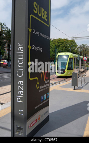 Murcia Tram Line 1, Spain, Opened in June 2011 trams run from Estadio Nueva Condomina  to University of Murcia campus, Murcia, Stock Photo