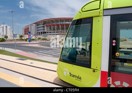 Murcia Tram Line 1, Spain, Opened in June 2011 trams run from Estadio Nueva Condomina  to University of Murcia campus, Murcia, Stock Photo