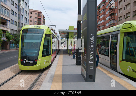 Murcia Tram Line 1, Spain, Opened in June 2011 trams run from Estadio Nueva Condomina  to University of Murcia campus, Murcia, Stock Photo