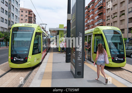 Murcia Tram Line 1, Spain, Opened in June 2011 trams run from Estadio Nueva Condomina  to University of Murcia campus, Murcia Stock Photo