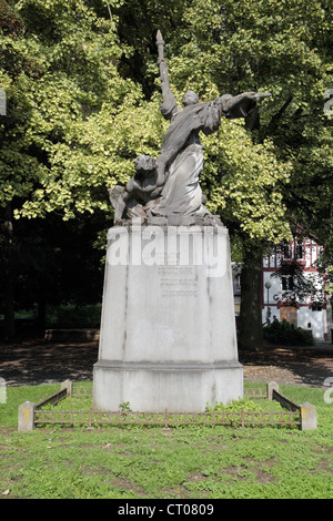 Statue entitled 'Triomphe de la Lumiere.  A Wiertz 1806-1865' celebtrating Antoine  Wiertz in Dinant, Namur, Belgium. Stock Photo