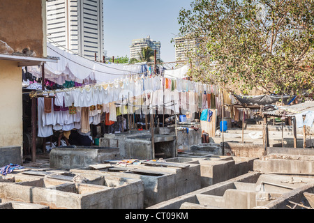 Traditional open air laundry, Dhobi Ghat, Mumbai, India Stock Photo