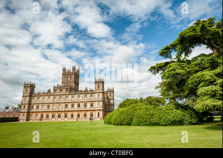 NEWBURY, UK - Highclere Castle, in Hampshire, is famous for being the setting for the hit British TV show Downton Abbey. It is the home of the Earl and Countess of Carnarvon and is open to visitors for parts of the year. Stock Photo