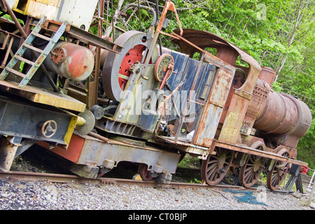 Obsolete 1920's steam locomotive in a siding at Bitton on the disused railway formerly linking Bristol and Bath in England Stock Photo