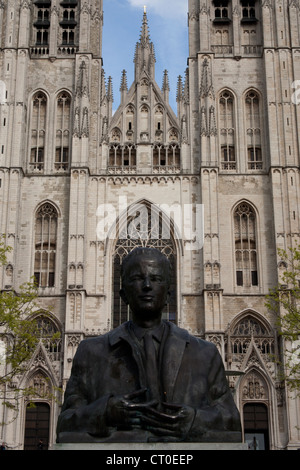 Statue of King Baudouin outside the St Michael's Cathedral Brussels Belgium Stock Photo