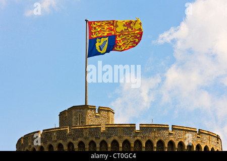 Special large ceremonial Royal Standard flag flying from the Round Tower or keep at Windsor Castle. JMH6021