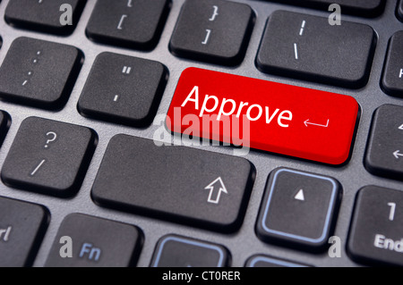 concept of to approve something, with message on enter key of keyboard. Stock Photo